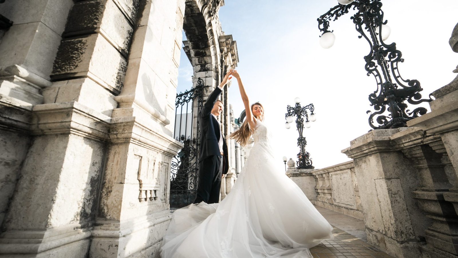 Wedding couple on their wedding day in Budapest